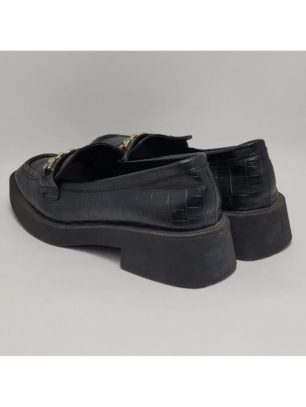 Reaction Kenneth Cole Sienna Lug Black Loafers Shoes With Chain Size 9